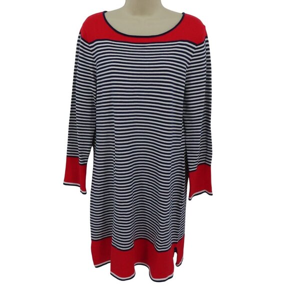 Sail to Sable STS Women Large Red White Blue Striped Knit Sweater Dress Cotton - Picture 1 of 8